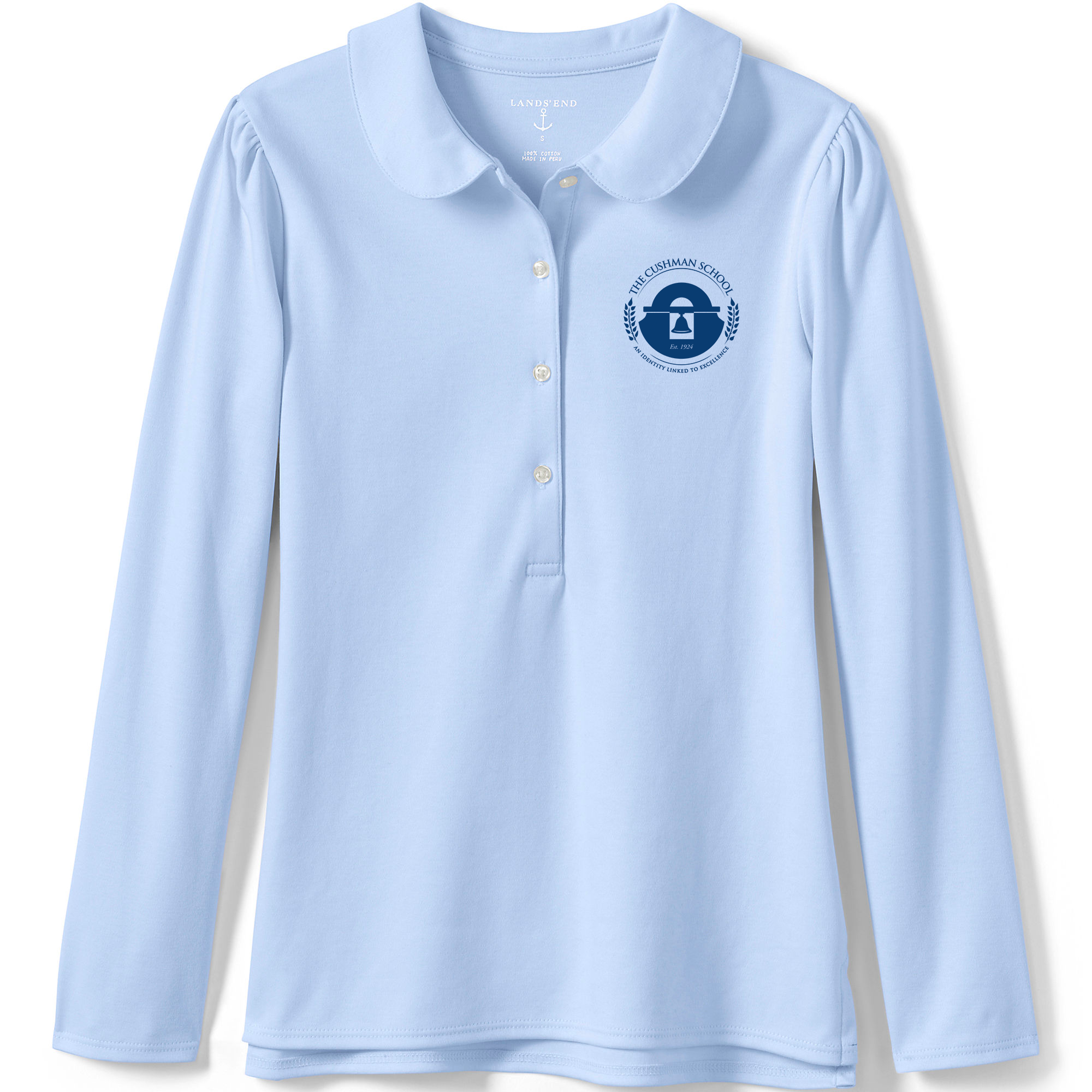 Knit Peter Pan Collar Polo Shirt, Long Sleeve- Blue