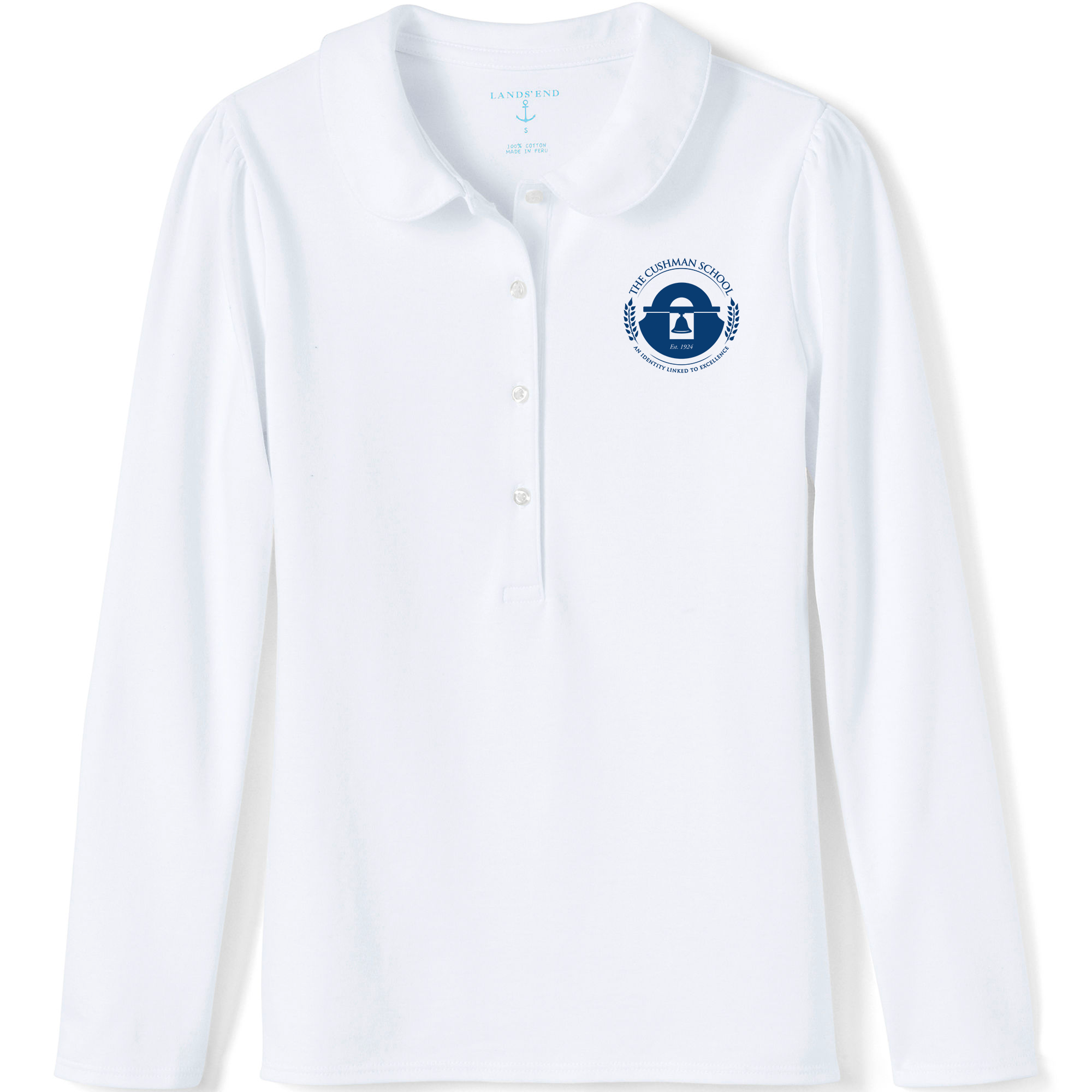 Knit Peter Pan Collar Polo Shirt, Long Sleeve- White