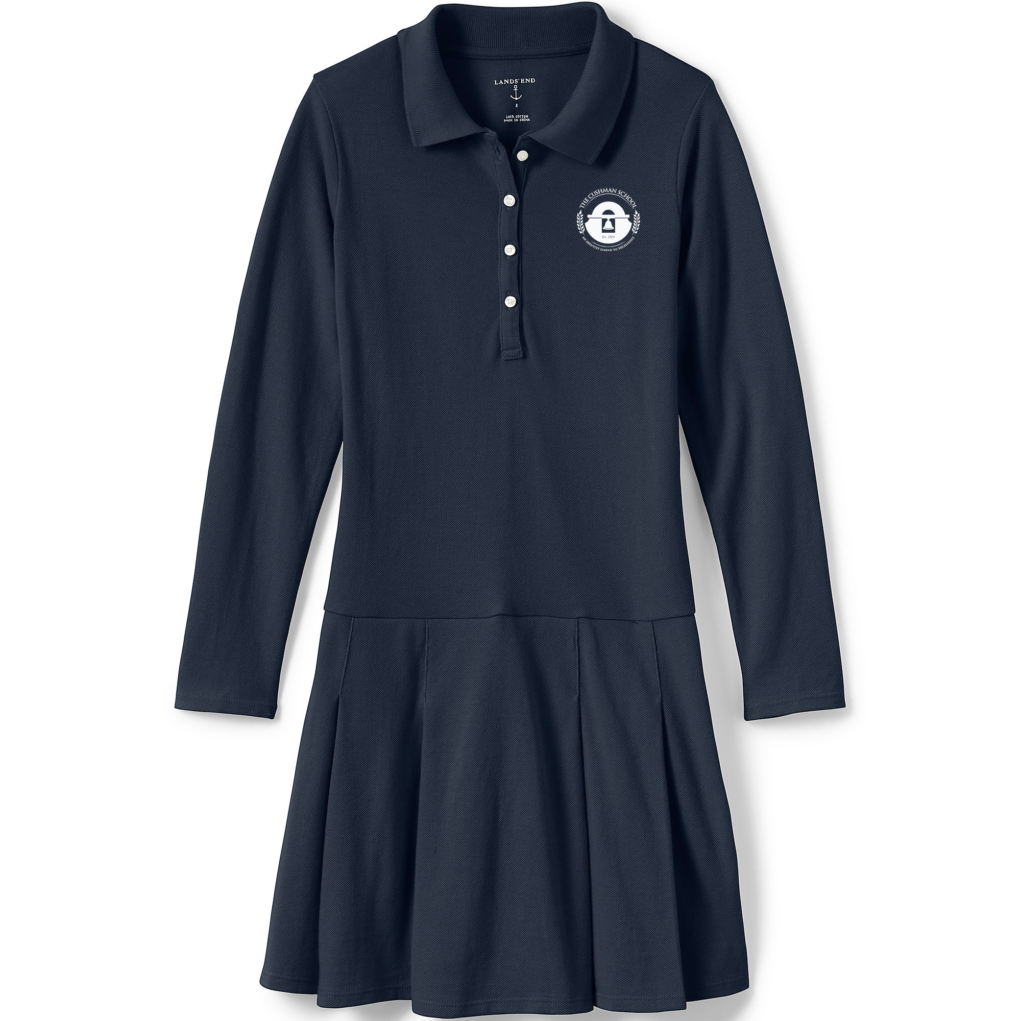 Mesh Polo Dress Long Sleeve- Navy