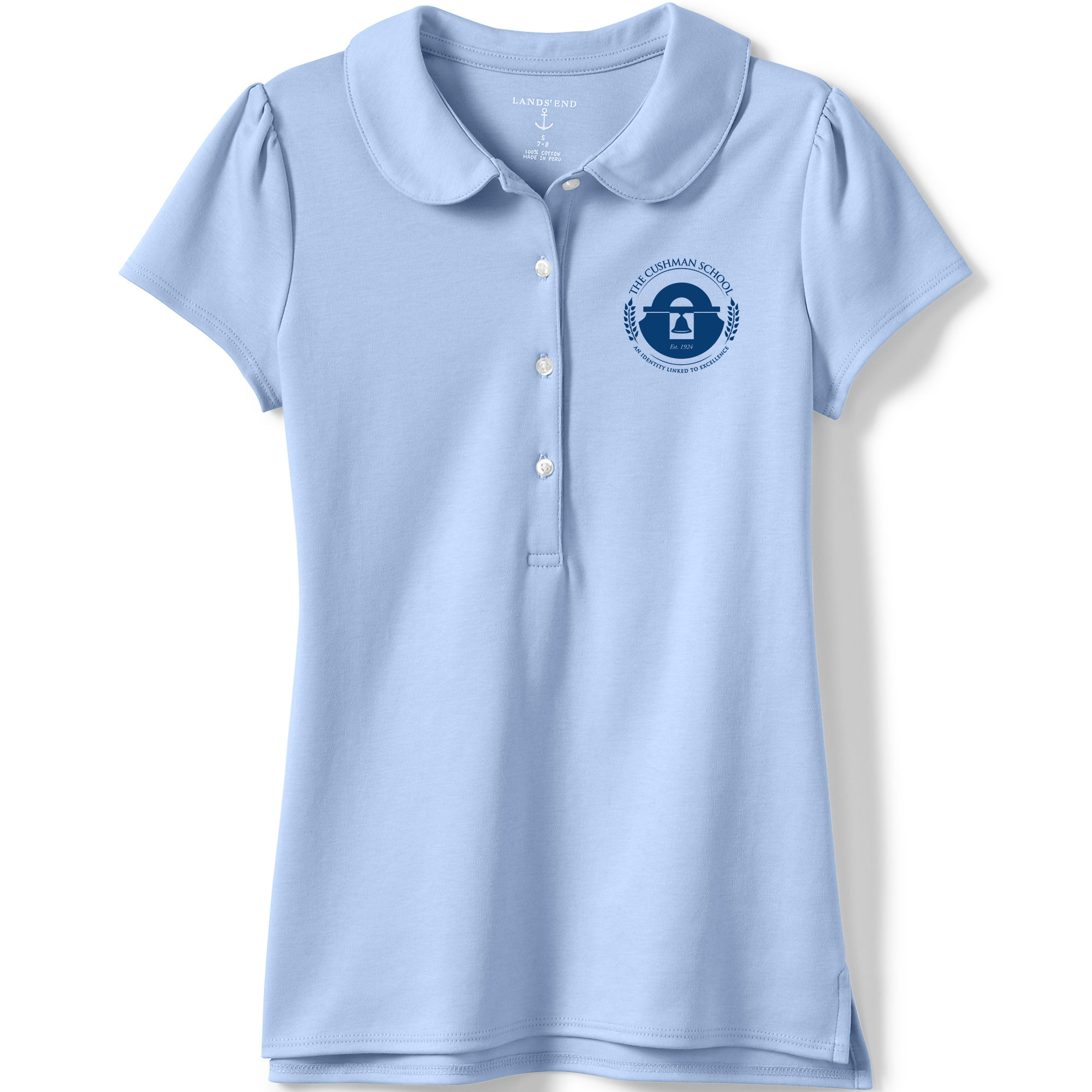 Knit Peter Pan Collar Polo Shirt, Short Sleeve - Blue