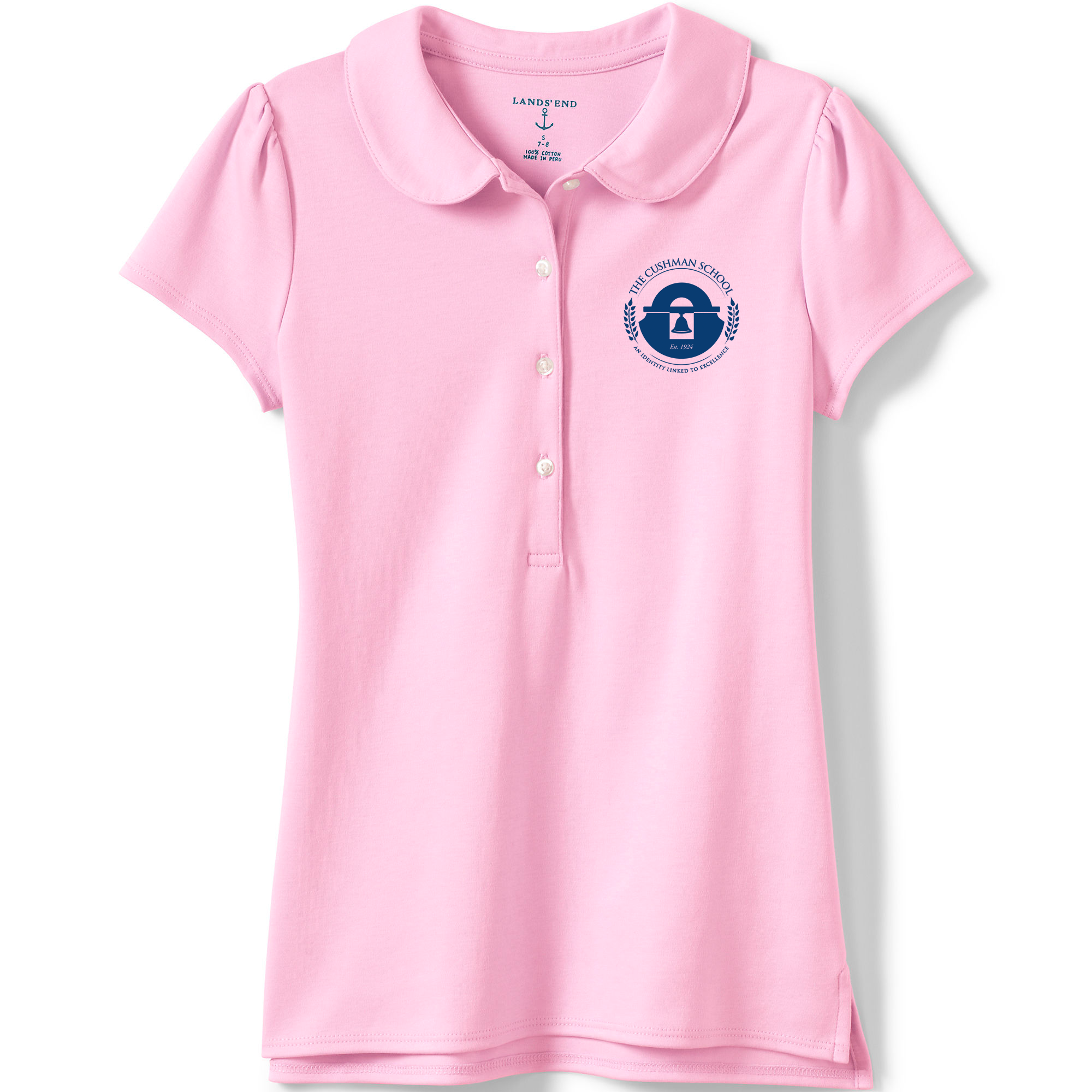 Knit Peter Pan Collar Polo Shirt, Short Sleeve- Ice Pink