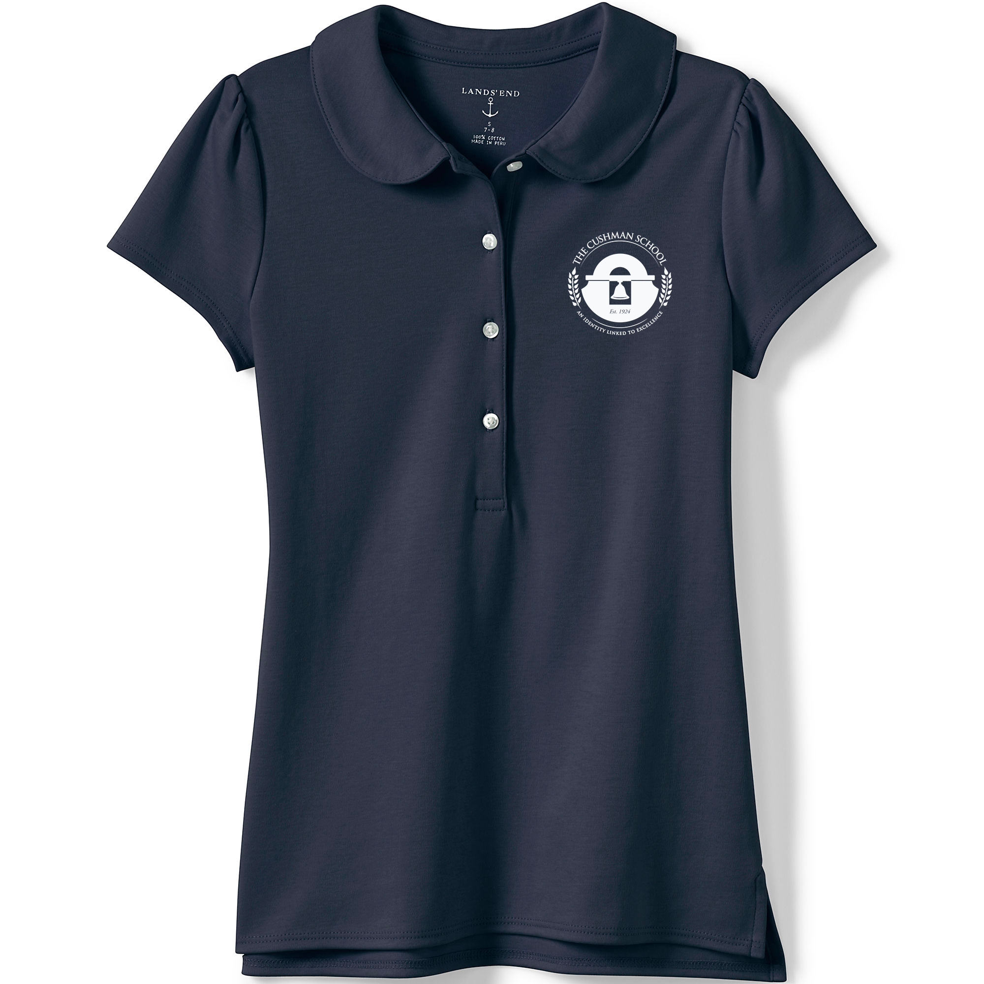 Knit Peter Pan Collar Polo Shirt, Short Sleeve - Navy