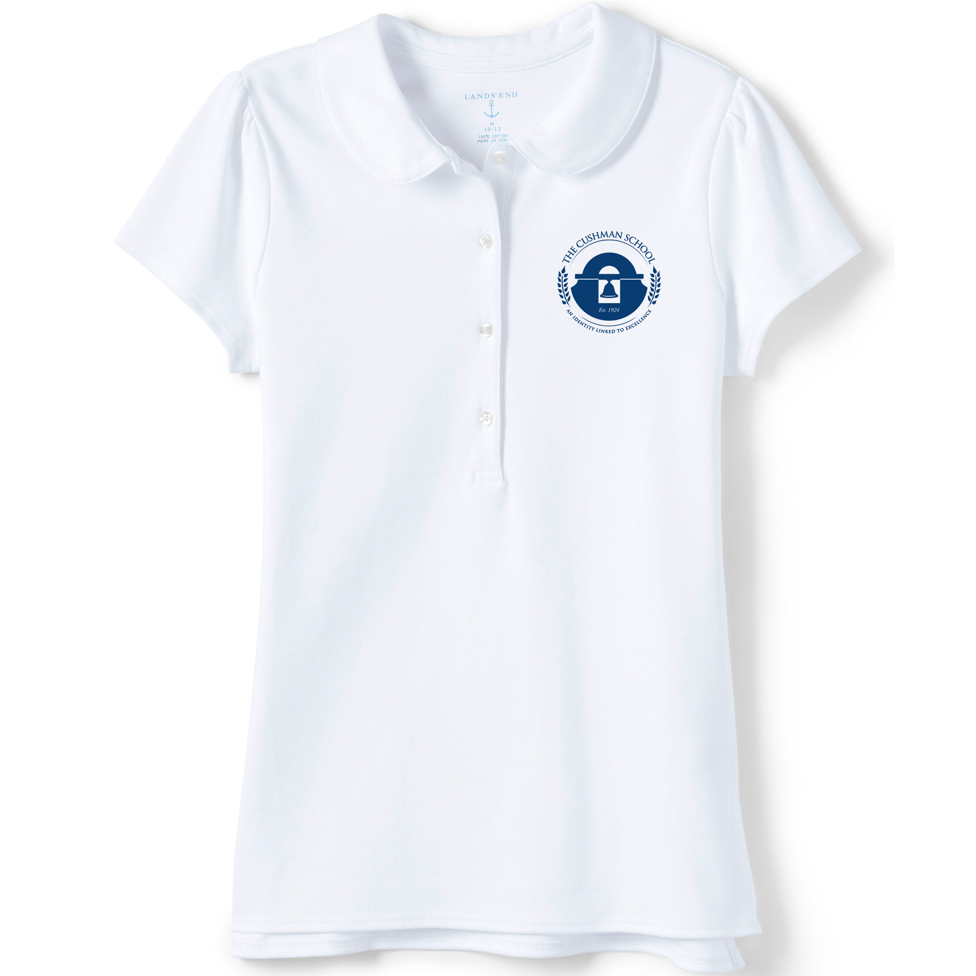 Knit Peter Pan Collar Polo Shirt, Short Sleeve- White